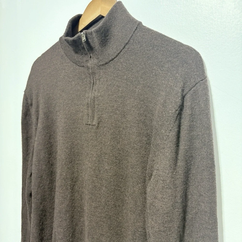 Banana Republic Sweater Mens XL Brown Zip Neck Merino Wool Long Sleeve Pullover